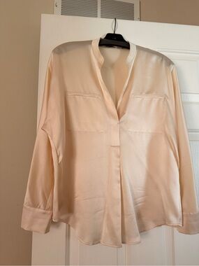 Vince Cream Satin Band-Collar Blouse